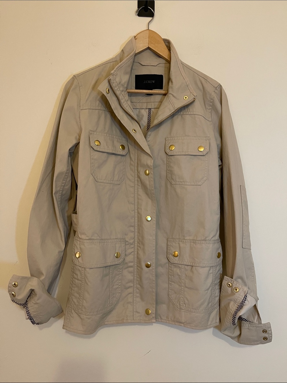 J. Crew Light Beige Utility FieldJacket with Gold-Tone Hardware Waxed size M T